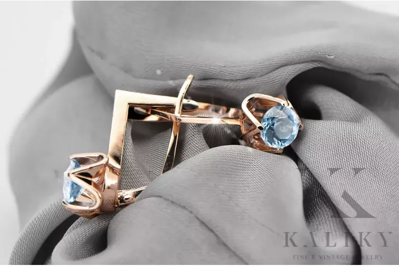 Aigue-marine Or rose 14 carats vintage d'origine Des boucles d'oreilles Bijoux vintage vec005r